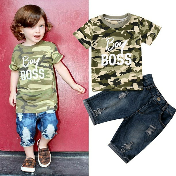 2Pcs Summer Kids Infant Baby Boys T-shirt Pants Camouflage Tracksuit Outfits Set